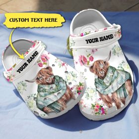 Well-Fit Floral Highland Cattle Custom Name Clogs