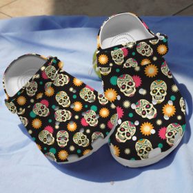 Water-proof Unisex Vintage Skull Black Clogs, Perfect For Outdoor Camping