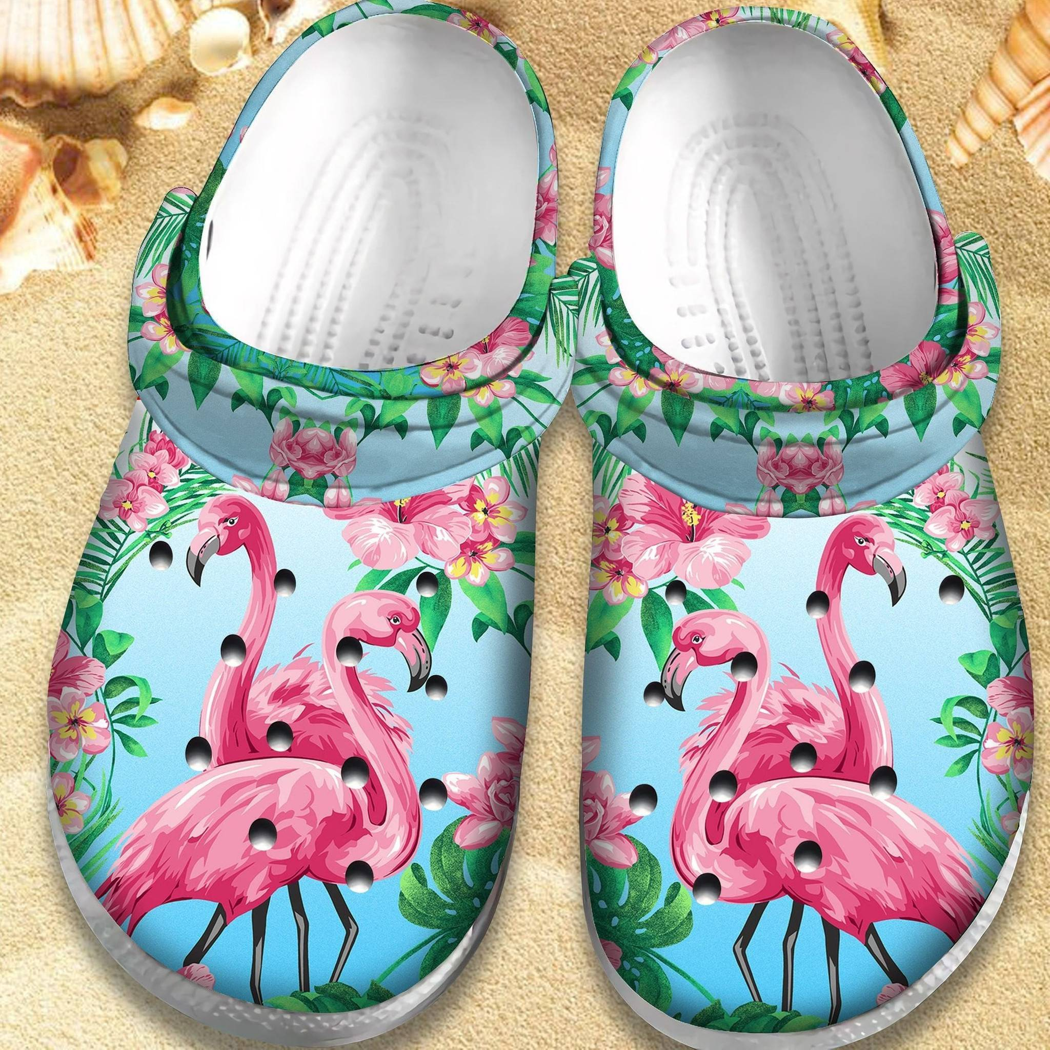 flamingo with hawaiian flowers blue clog non slip clogs for adult 39xak