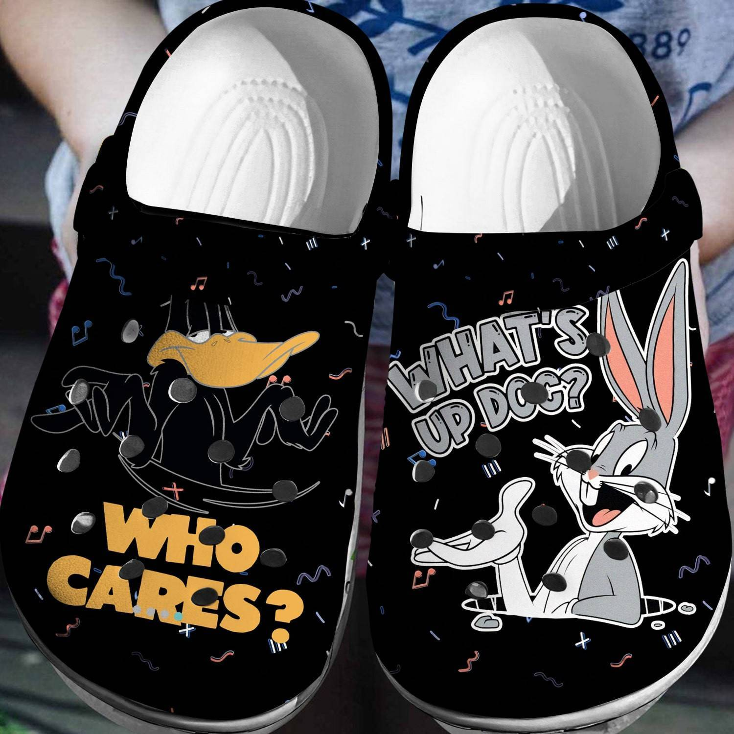 funny looney tunes bugs bunny and daffy duck black clogs express shipping available! 8bguy