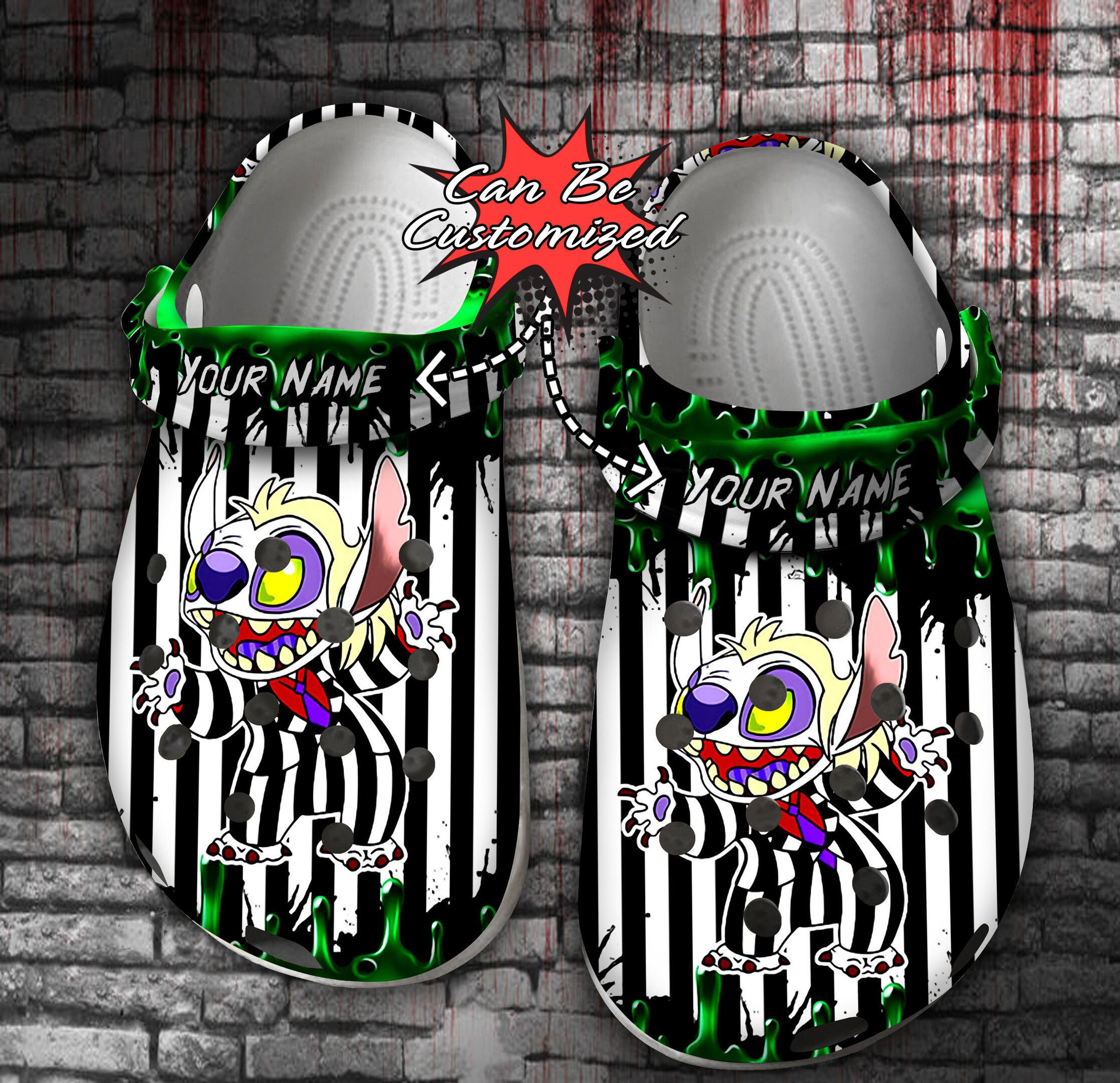 halloween personalized cartoon beetlejuice stitch clogs for adult vunyj