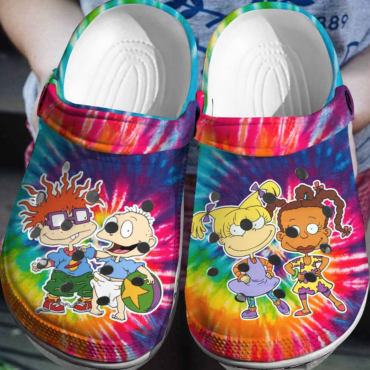 non slip and breathable clogs rugrats cartoon characters tie dye clogs nqpav