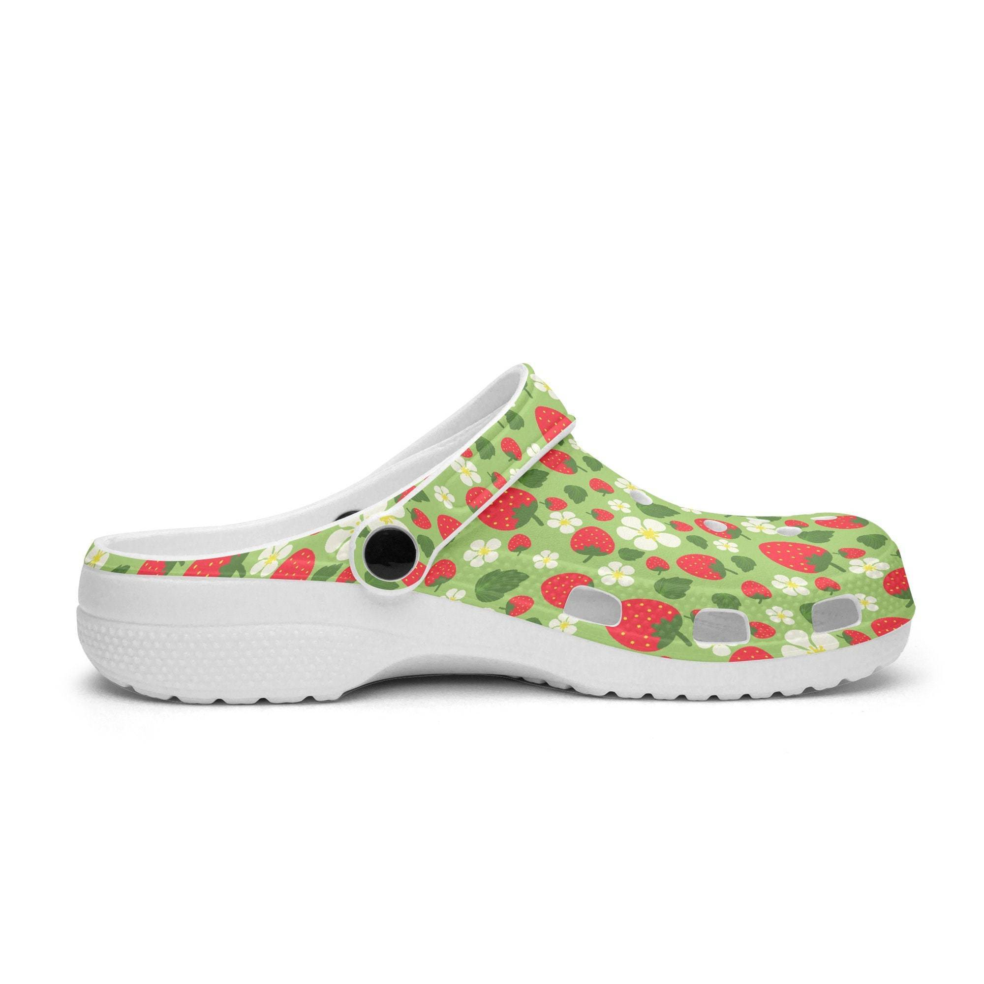 3d printed soft green strawberry adult clogs 2bakc