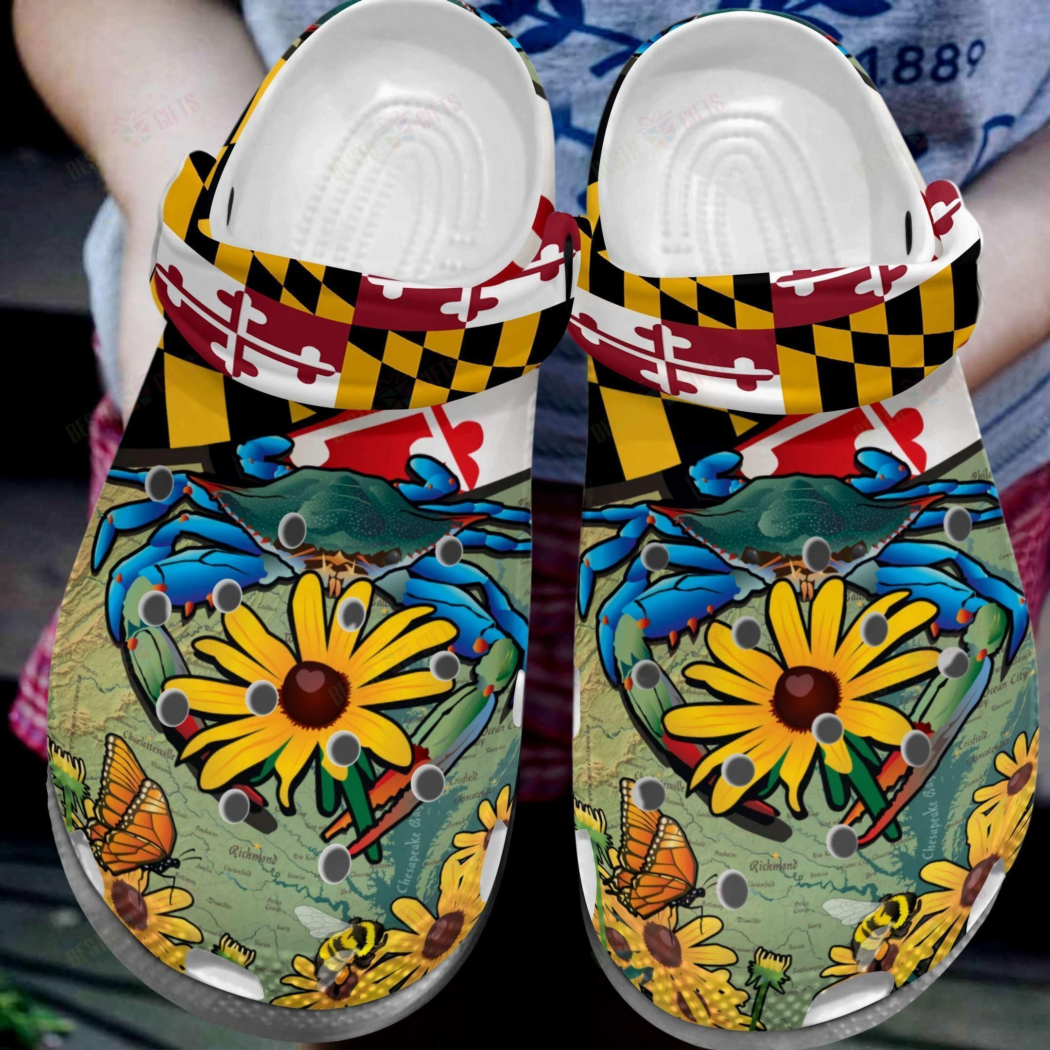 attractive crab %26 sunflowers clogs maryland flag adult clogs hsvog