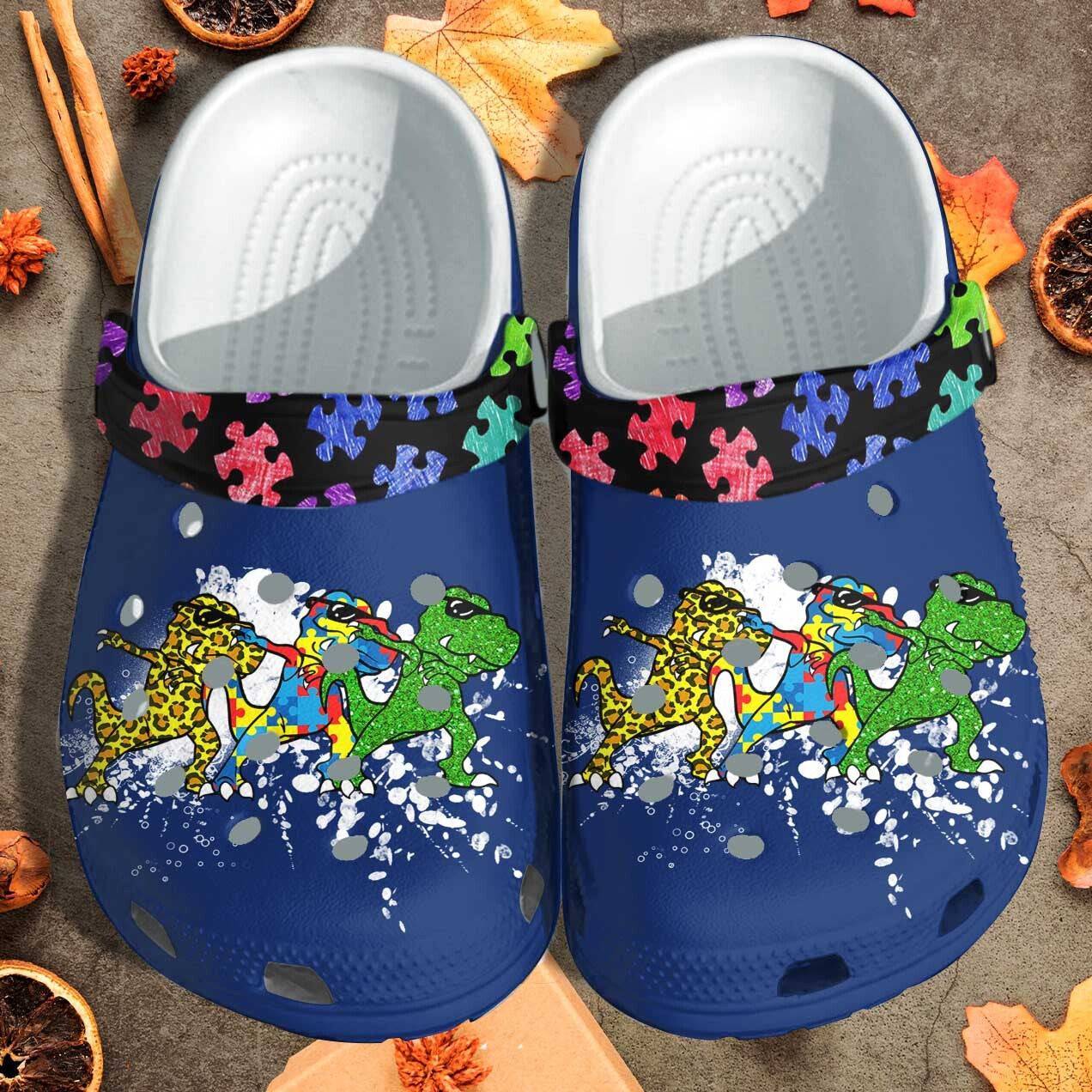 autism awareness day t rex dinosaur jurassic park blue classic clogs for you oewne