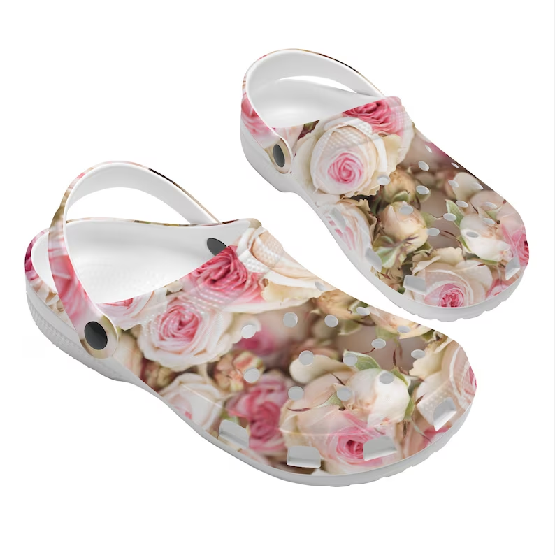 beautiful rose pattern classic clogs for men and women fynhv