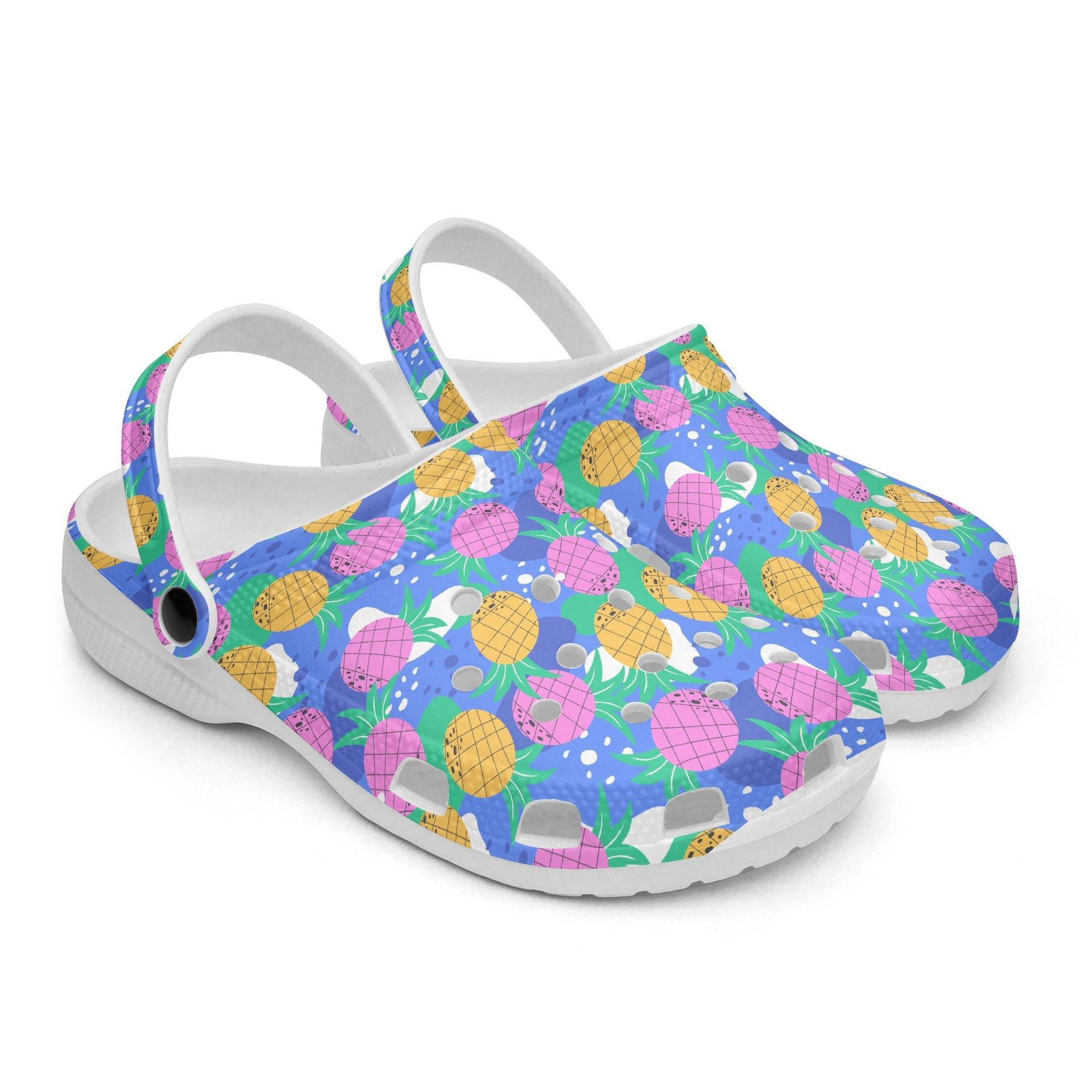 blue pattern pineapple classic non slip unisex clogs cze0s