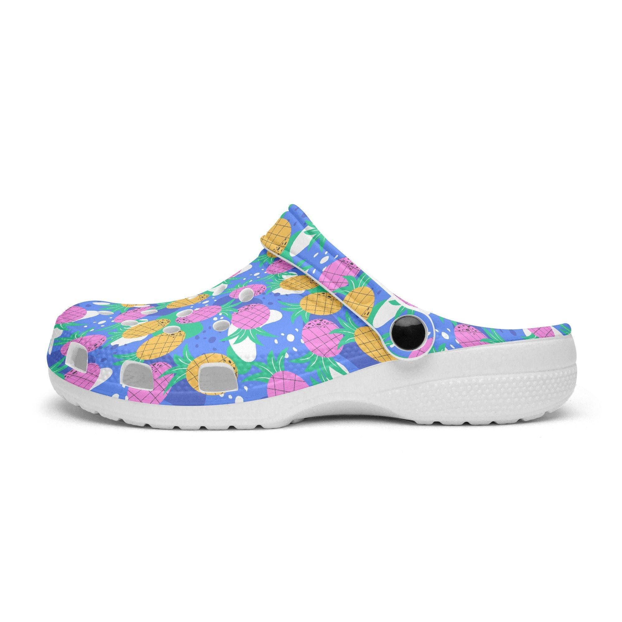 blue pattern pineapple classic non slip unisex clogs lowbp