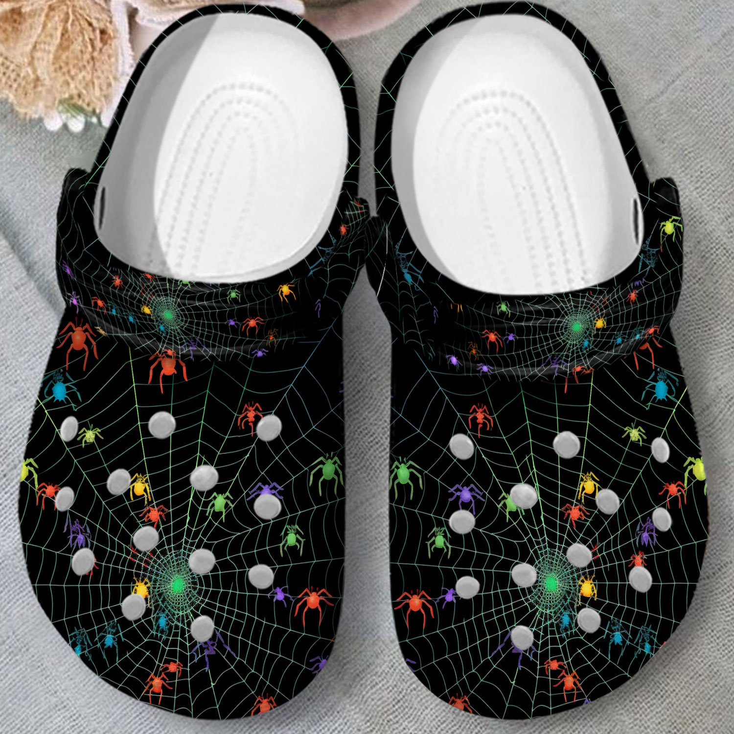 colorful spiders in black pattern adult clogs amazing animal clogs slyyd