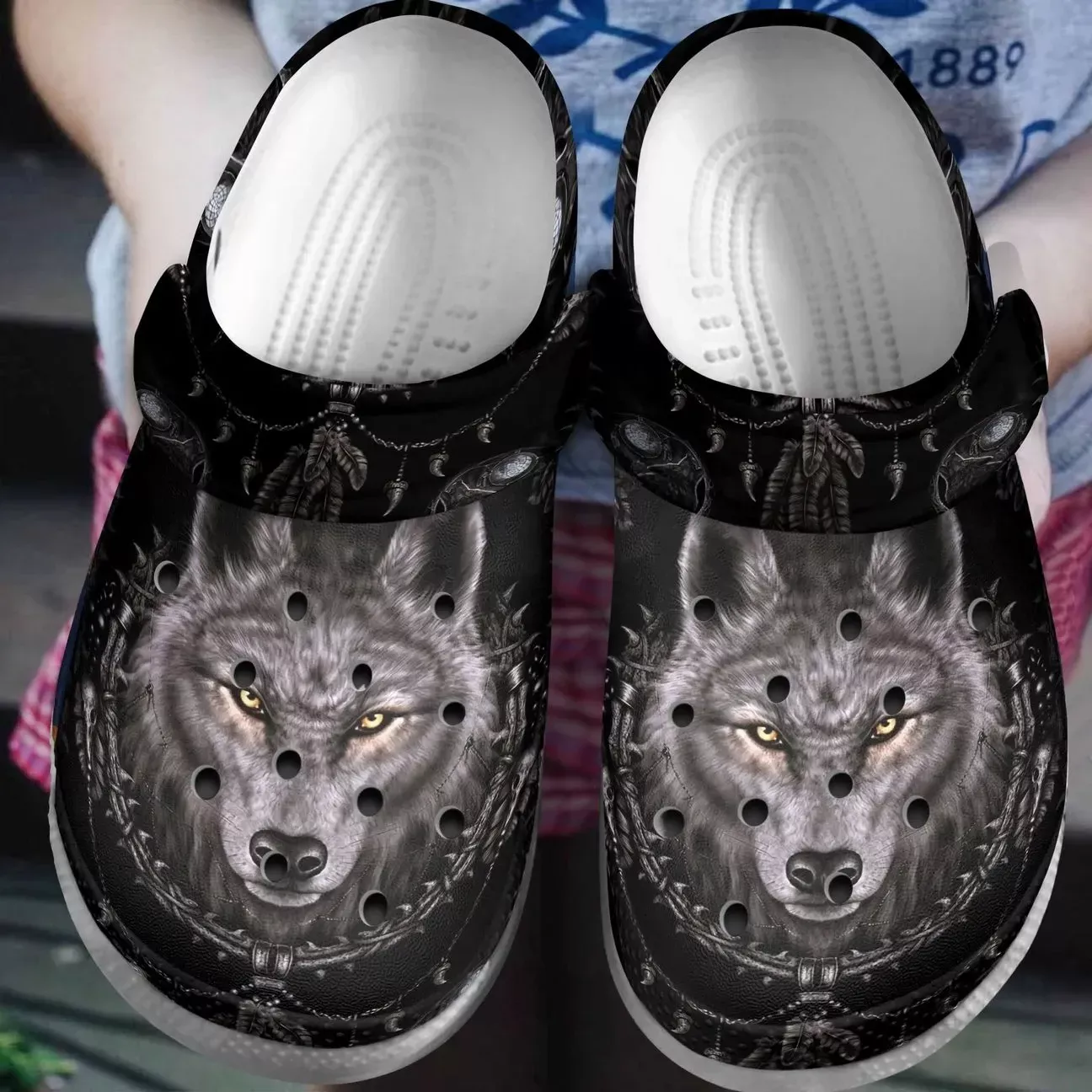 cool design wolf black adult lightweight sandals clogs for men and women ci8iy