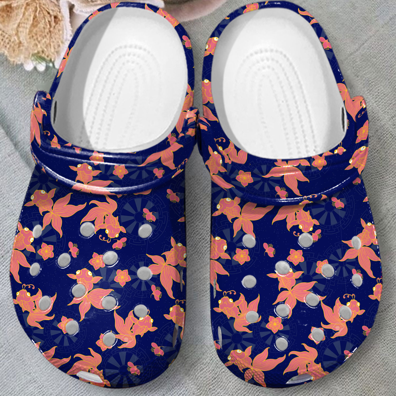 cool goldfish design classic clogs navy unisex clogs 1dqsk