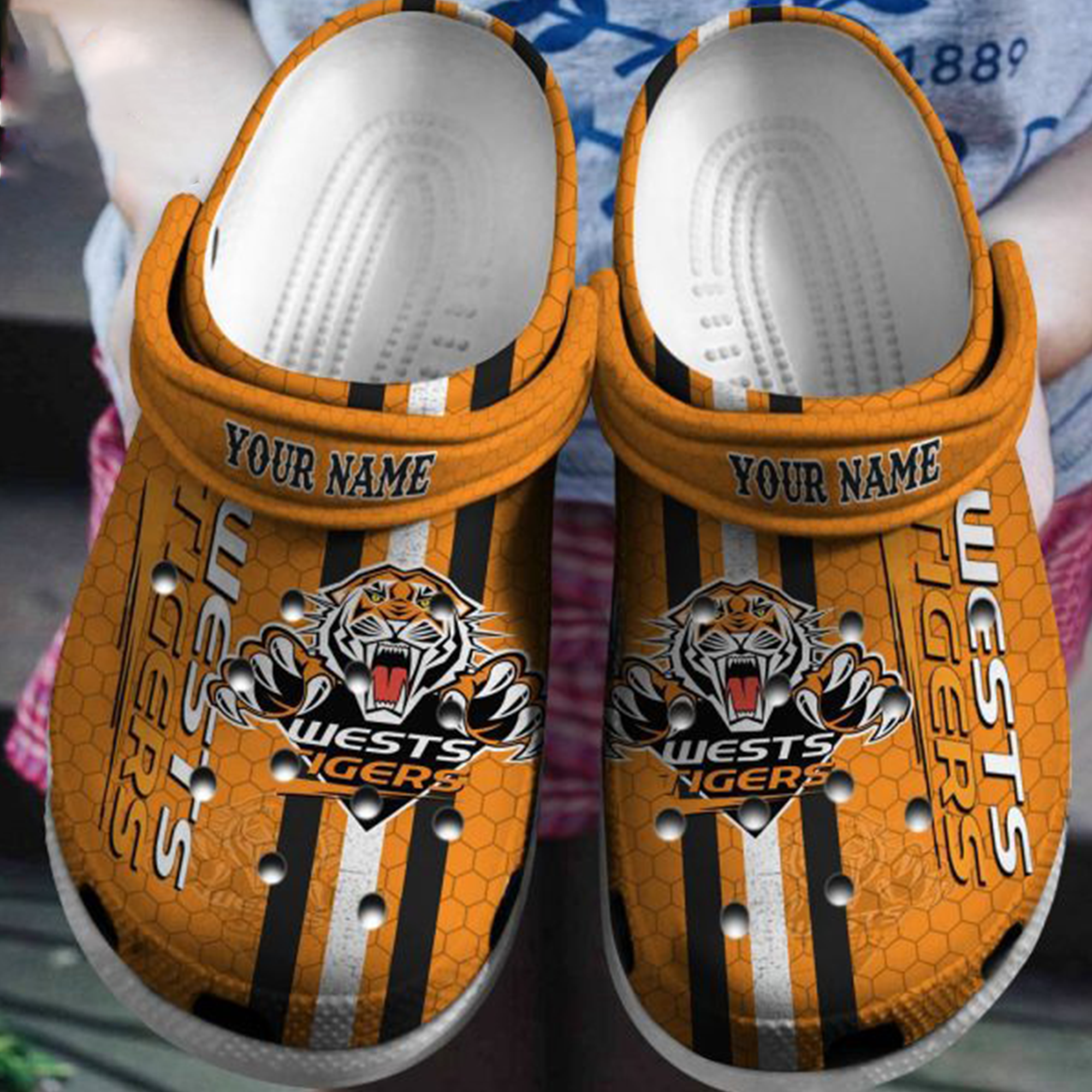 customized wests tiger orange unisex clogs easy to clean tpmdl