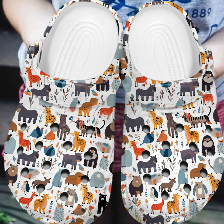 cute animals in the forest cartoon design classic white clogs easy to clean ppvpg