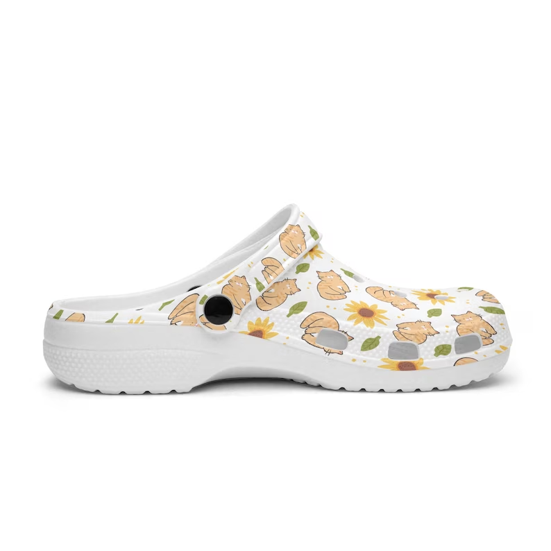 cute cat with sunflower 3d printed white clogs aaao1
