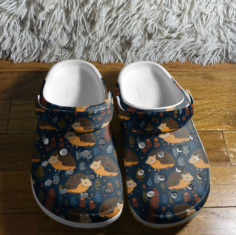 cute classic clogs hedgehog with plants navy adult clogs b8zfu