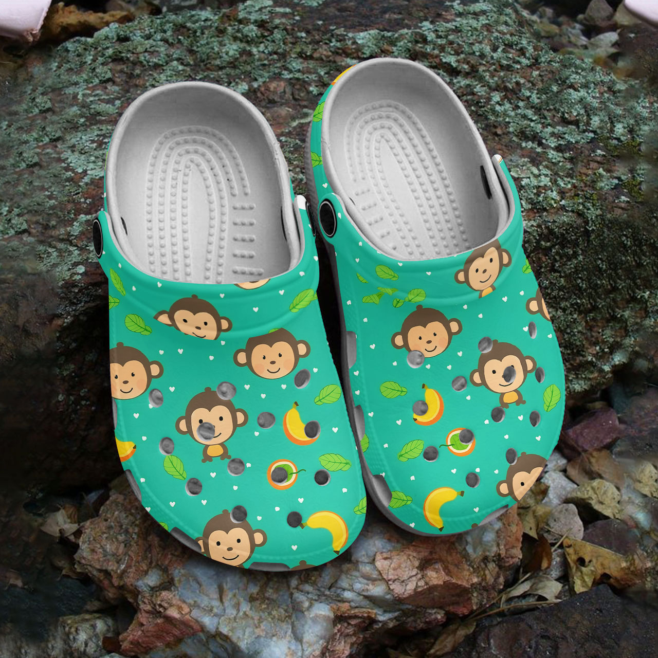 cute design brown monkey lined green adult clogs mlbdx