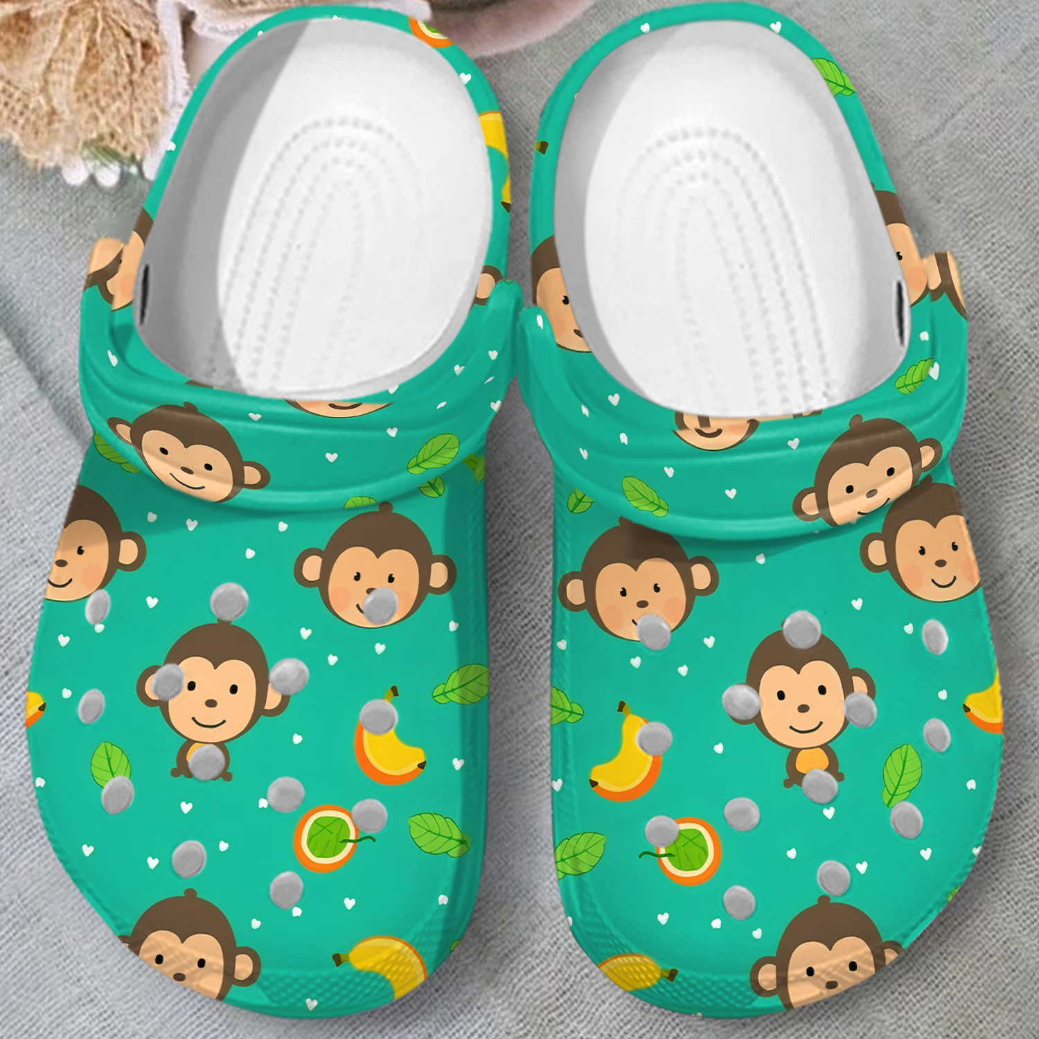 cute design brown monkey lined green adult clogs wrl5t