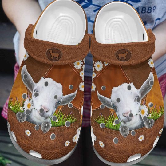 cute goat with daisy brown adult clogs easy to clean jmfrn