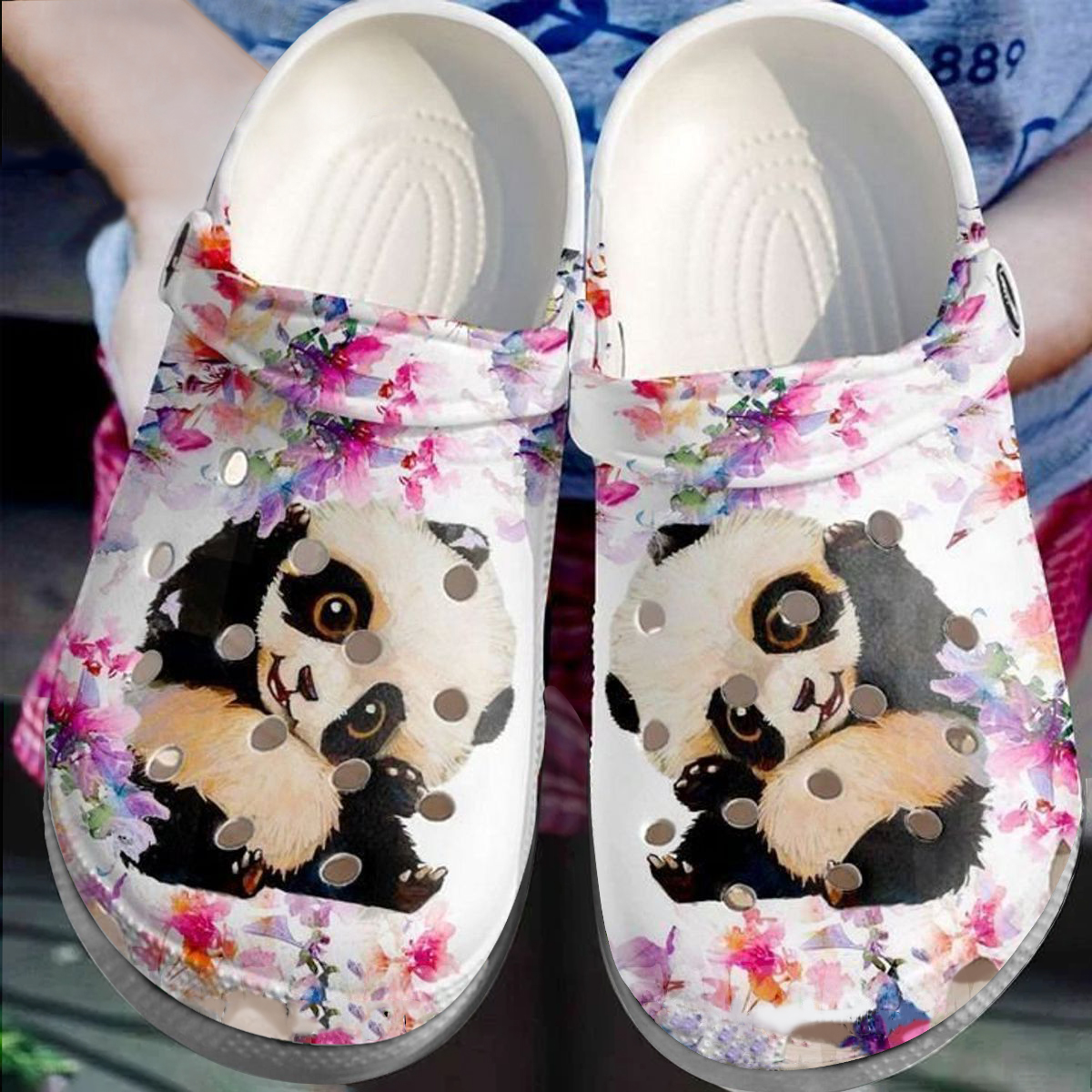 cute panda with beautiful tie dye classic adult clogs 9i27f