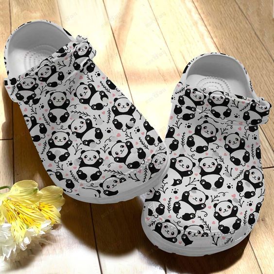 cute panda with heart lightweight white clogs for adult hcqtm