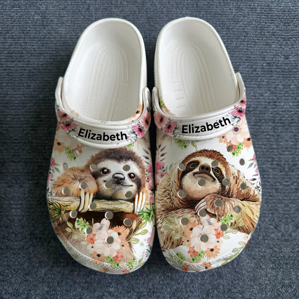 cute sloths face flowers pattern white clogs easy to clean 2rrw4