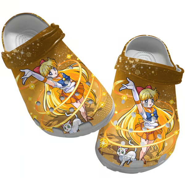 eye catching and stylish sailor moon anime clogs glowing yellow clogs for anime fans 2yjpx