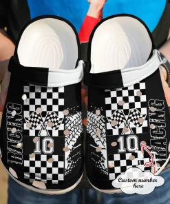 for fans durable water resistant and customized checkered flag on the black clogs fast shipping a5cis