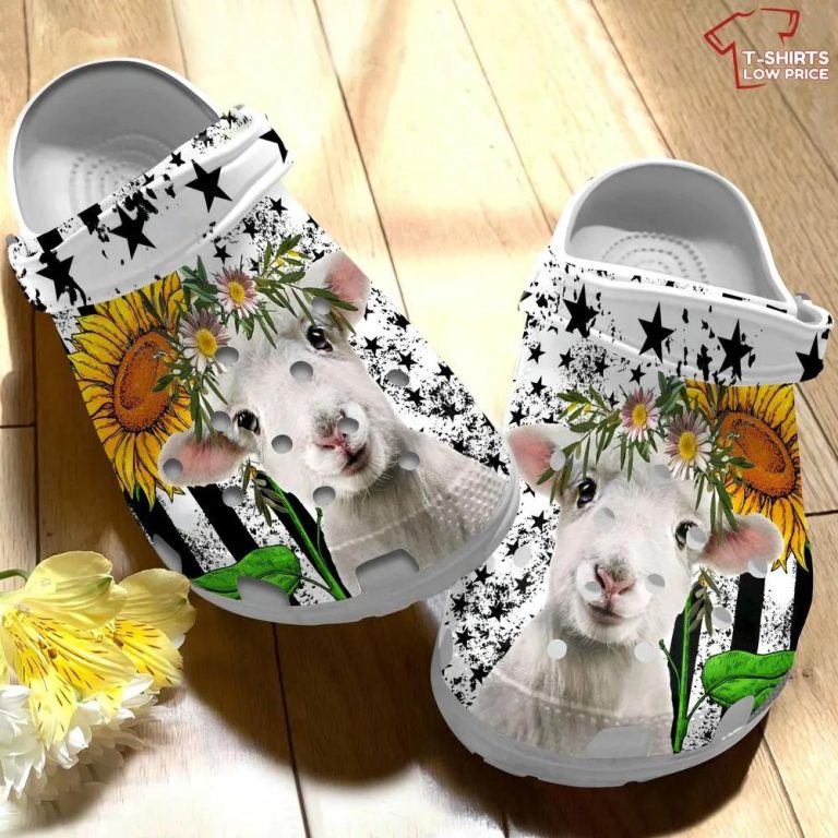 goats with sunflowers star pattern black and white clogs for adult asrt5