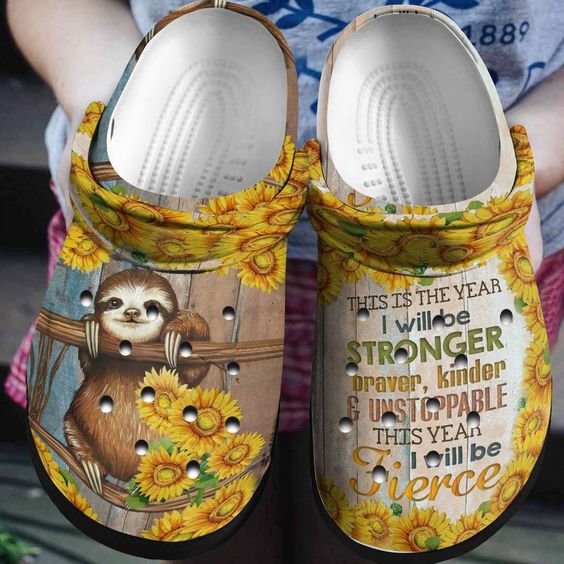 hanging sloth with beautiful sunflowers wood color unisex clogs 4layv