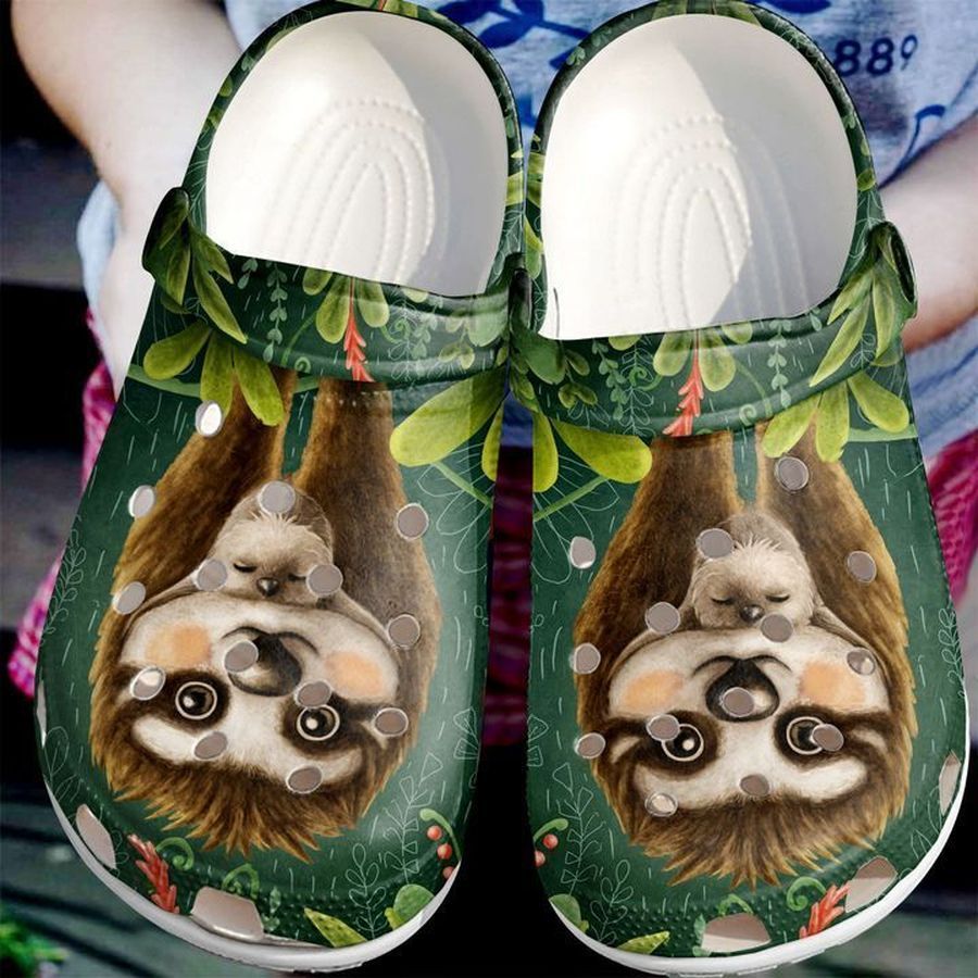 hanging sloth with her baby green adult lightweight clogs p60zk