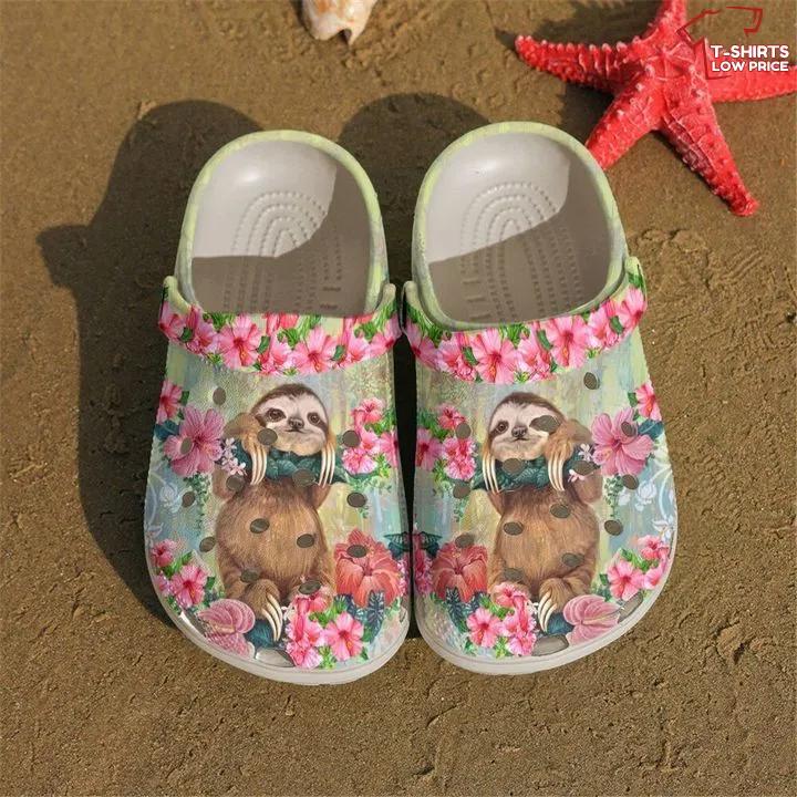 happy sloth with beautiful flowers unisex clogs easy to clean g55ep