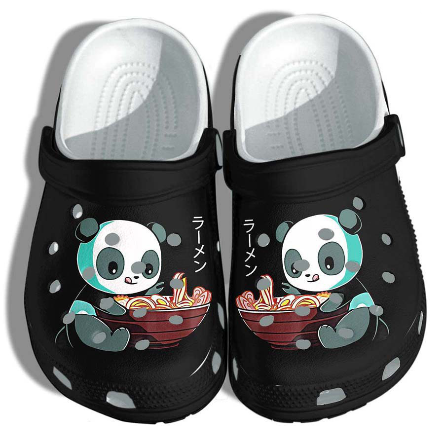 hungry panda eating noodles classic adult black clogs easy to clean p7mpt