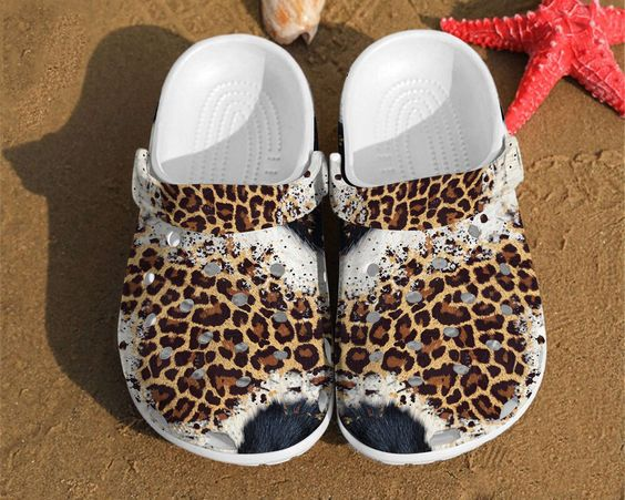 leopard black white fur cheetah classic water rubber unisex clogs f7mfe