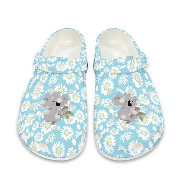 light blue koala with daisy flowers classic lined clogs 099jt