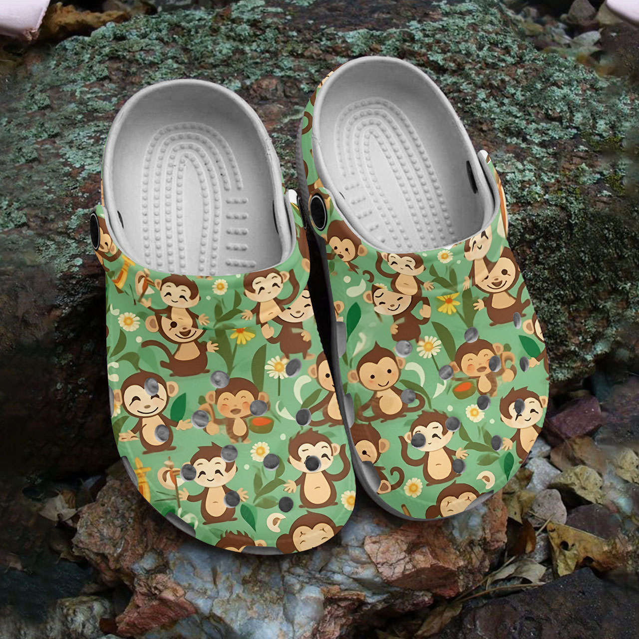 little monkey playing with flowers comfort light green clogs 7ge4u