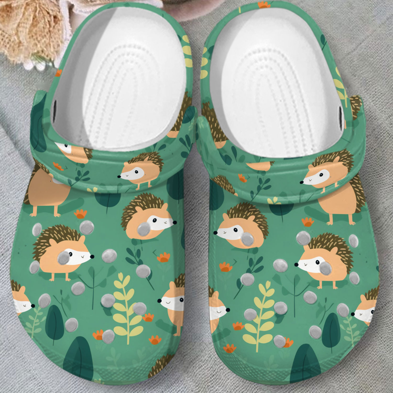 lovely design hedgehog %26 plants vintage adult green clogs ztpxe