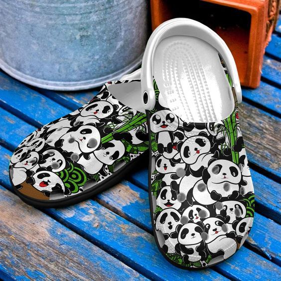 lovely panda with bamboo classic white clogs for adult 4oth2