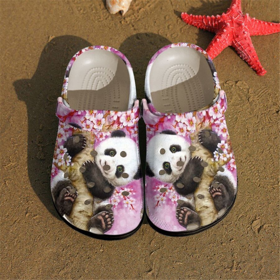 lovely panda with peach blossom unisex clogs sazaq