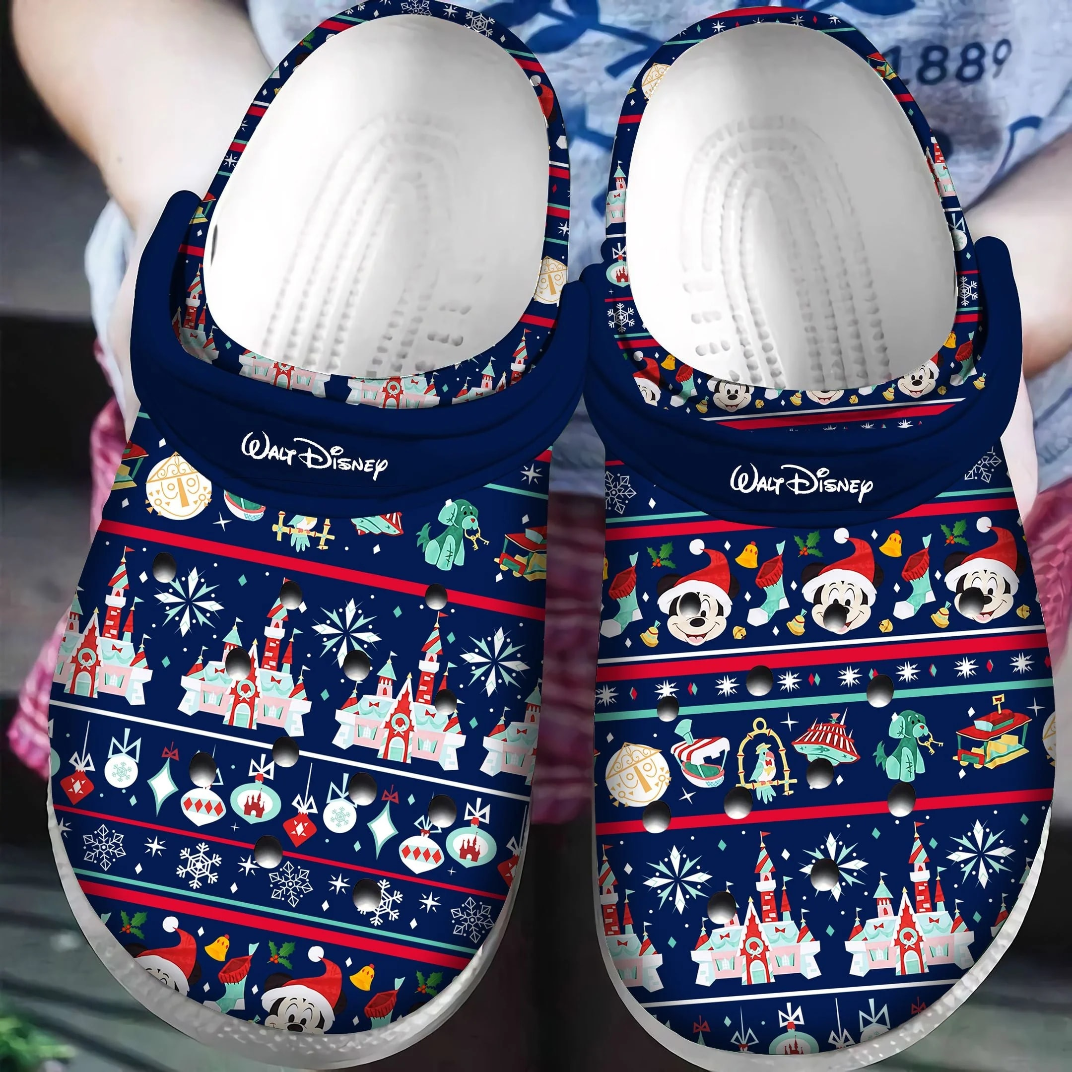 mickey mouse wearing christmas hat unisex christmas navy clogs hxzst