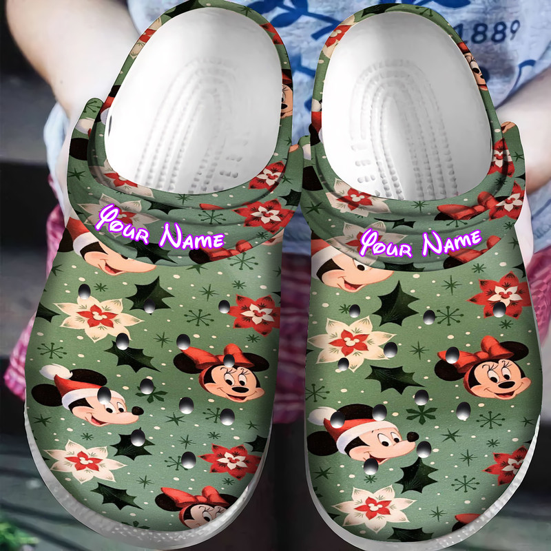 personalized mickey mouse lovely face unisex christmas clogs ekp2n