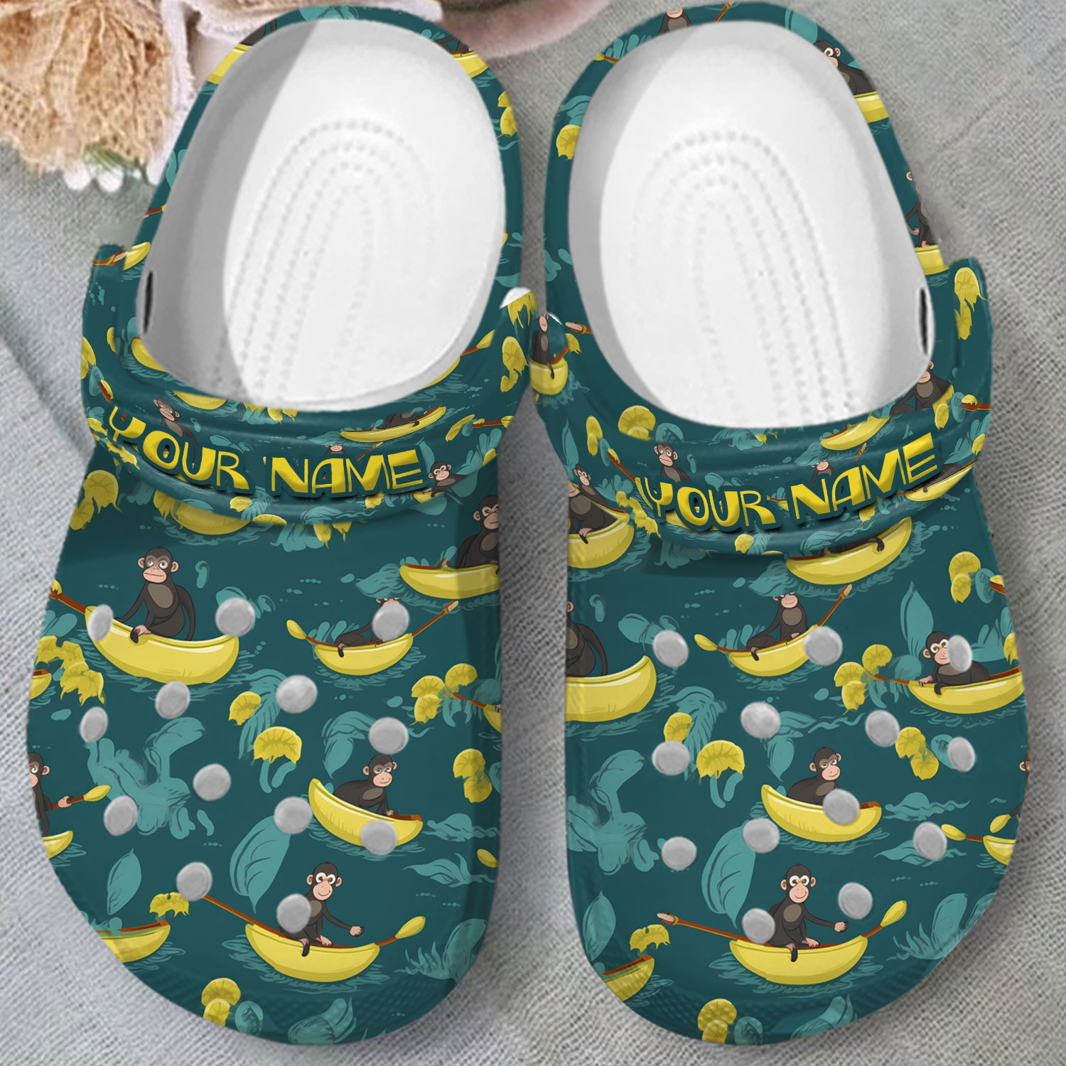 personalized monkey %26 yellow banana lightweight green clogs for you ijl41