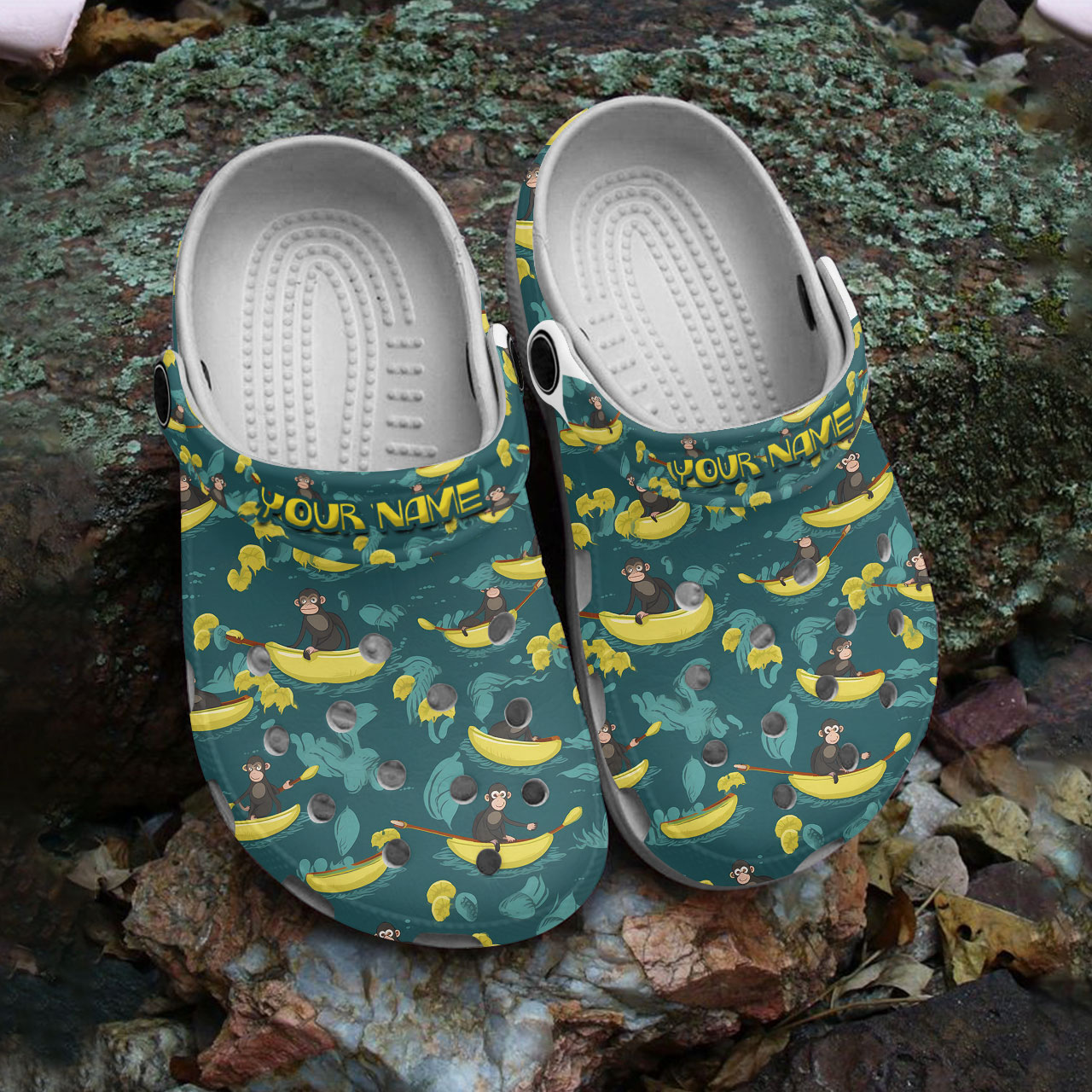 personalized monkey %26 yellow banana lightweight green clogs for you n1m3k