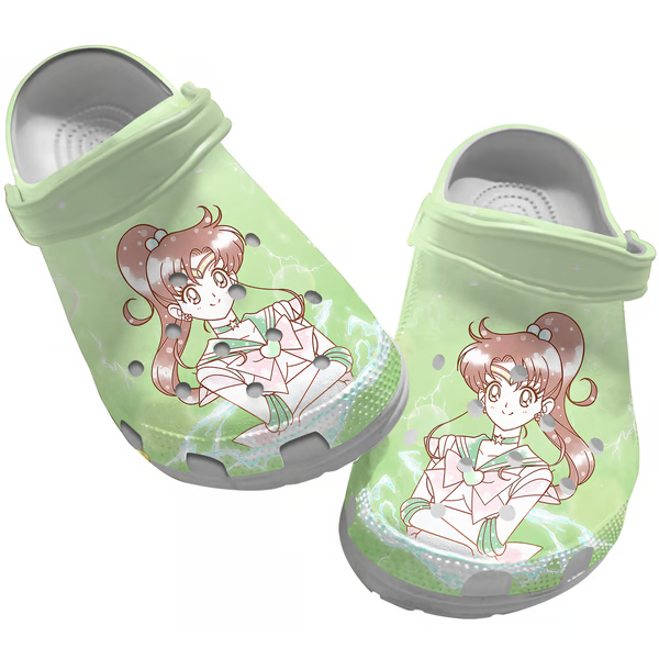 pretty girl sailor moon anime green clogs sweet and cute for outdoor play diisv