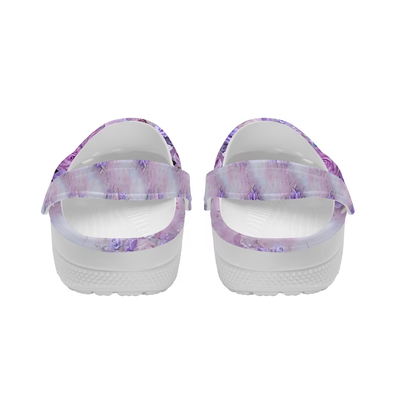 purple tie dye rose pattern classic clogs for men and women kdntf