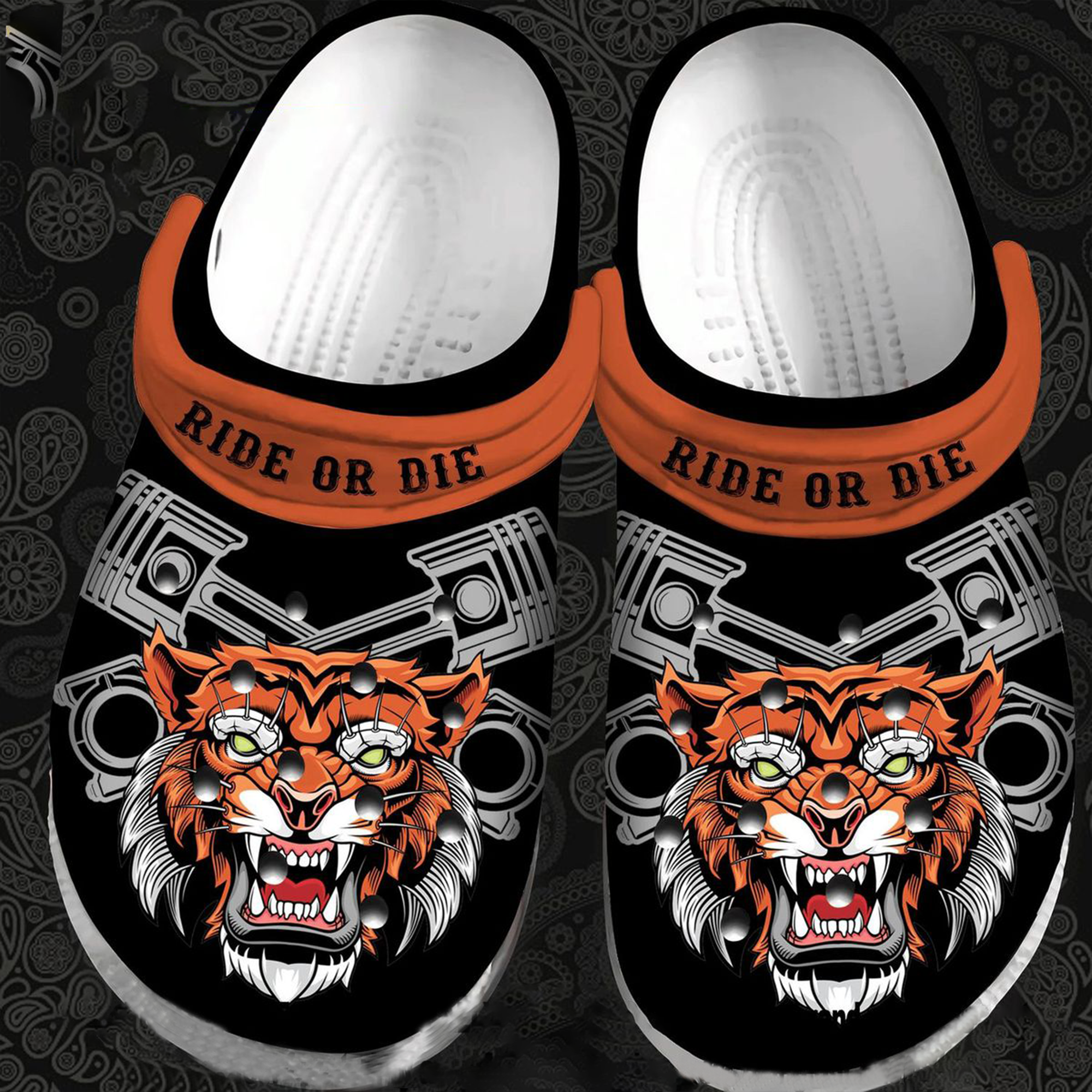 ride or die angry tiger classic black clogs for men and women xk628