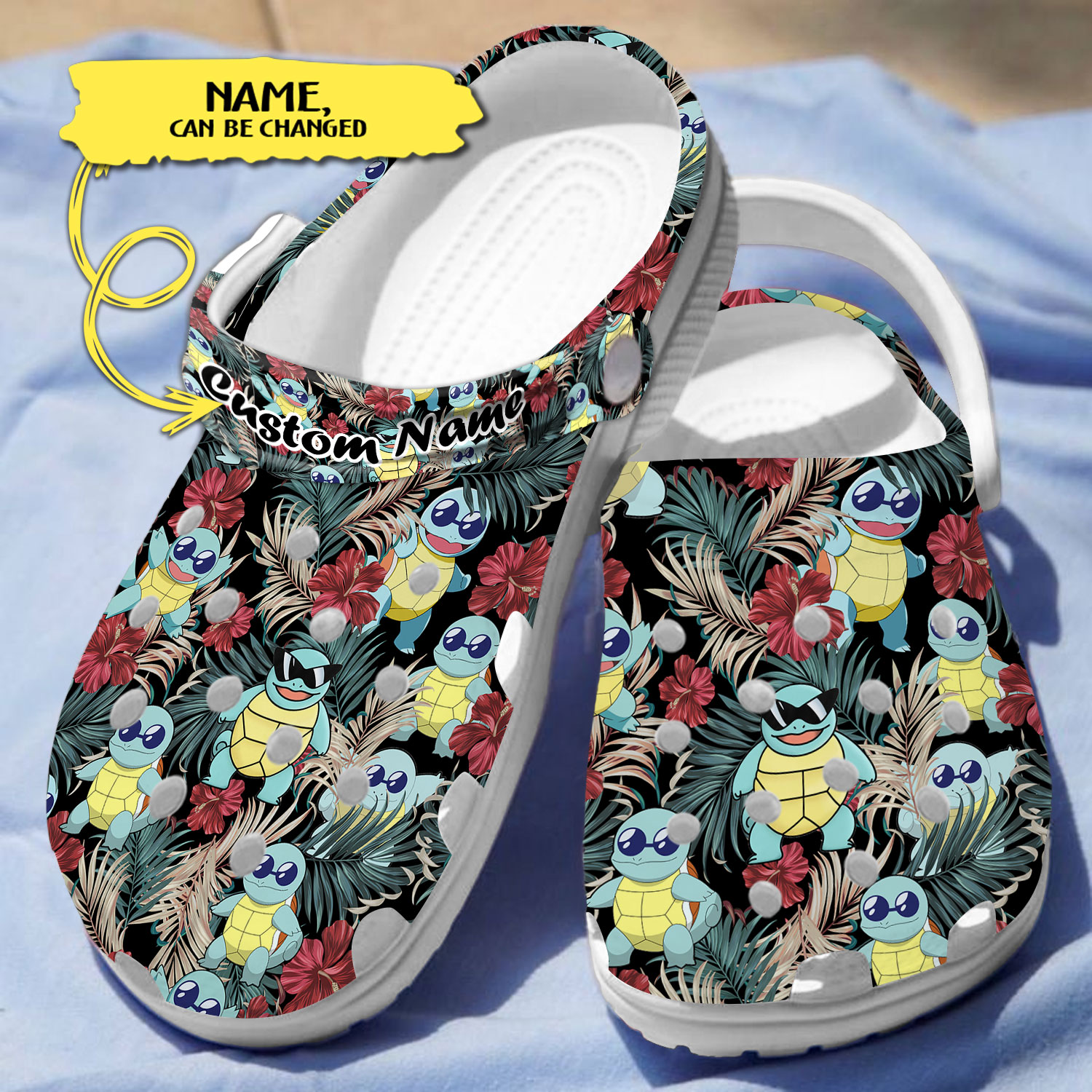 squirtle squad pokemon with hawaiian flowers classic durable clogs for men and women x5jrt