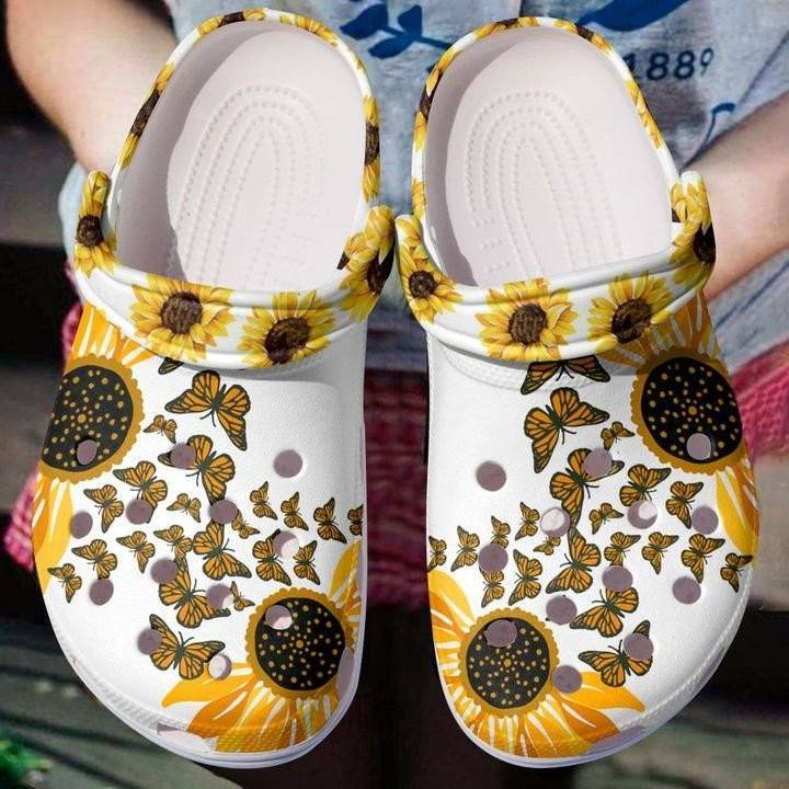 summer breathable butterfly sunflower hole flat clogs for women r7jae