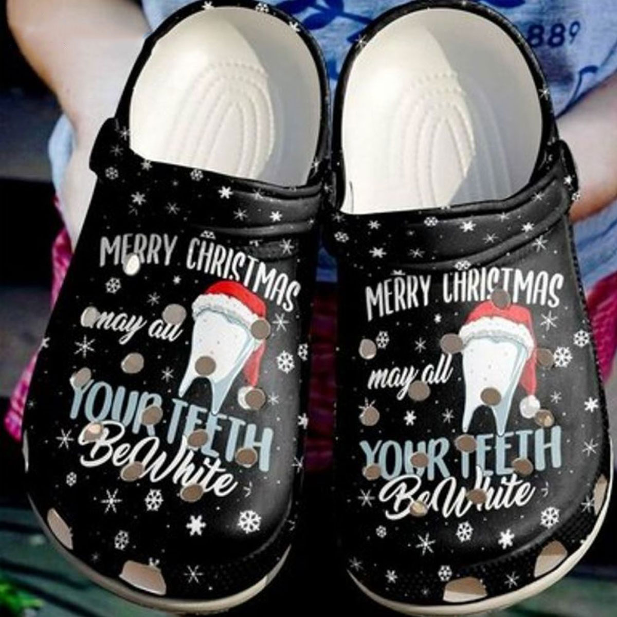 teeth snowflakes merry christmas for dentist may all your teeth be classic clogs dm1qj