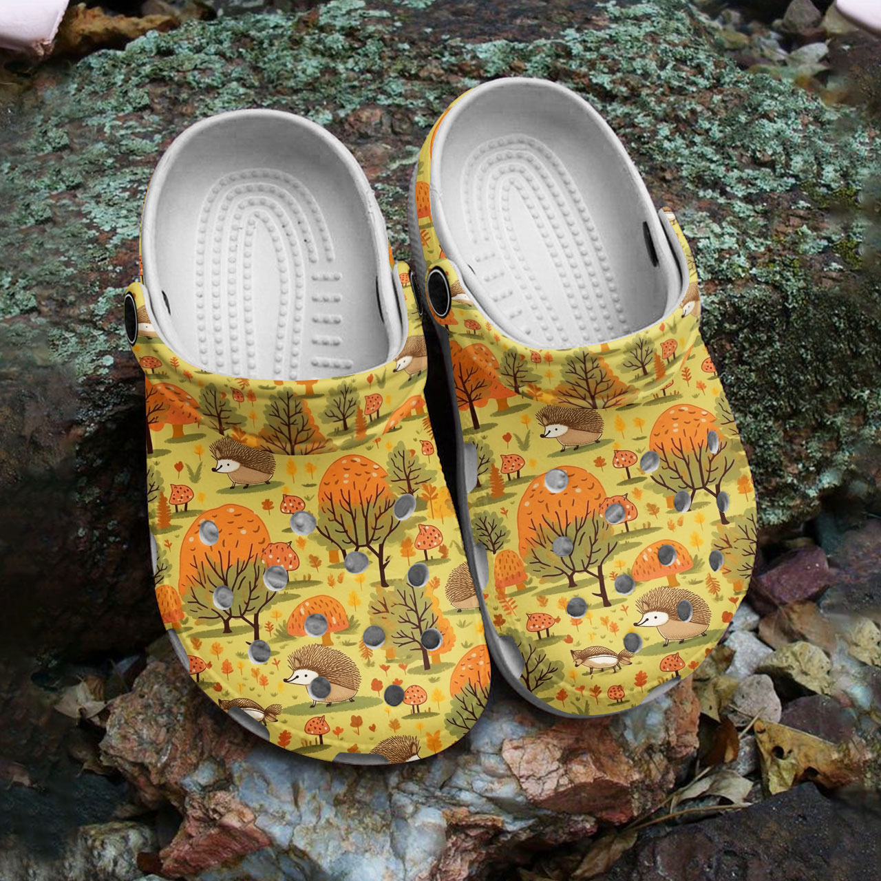 vintage classic clogs hedgehog with plants yellow adult clogs g1ddq