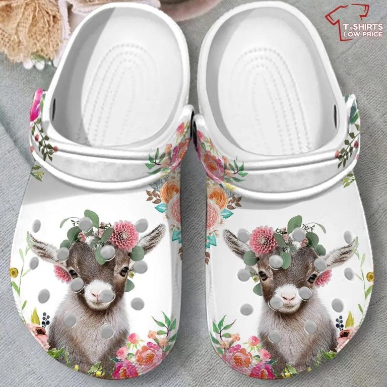 white little goat with flowers clogs for adult comfort to wear vsyrz